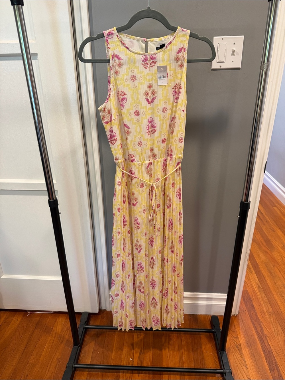 Ann Taylor Yellow Floral Maxi Dress with Pink and Cream Details